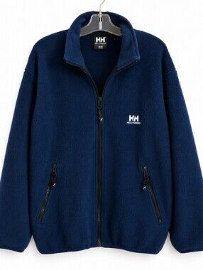 Helly Hansen Men’s Large Navy Full Zip Fleece Jacket Outdoor Hiking Zip Pockets